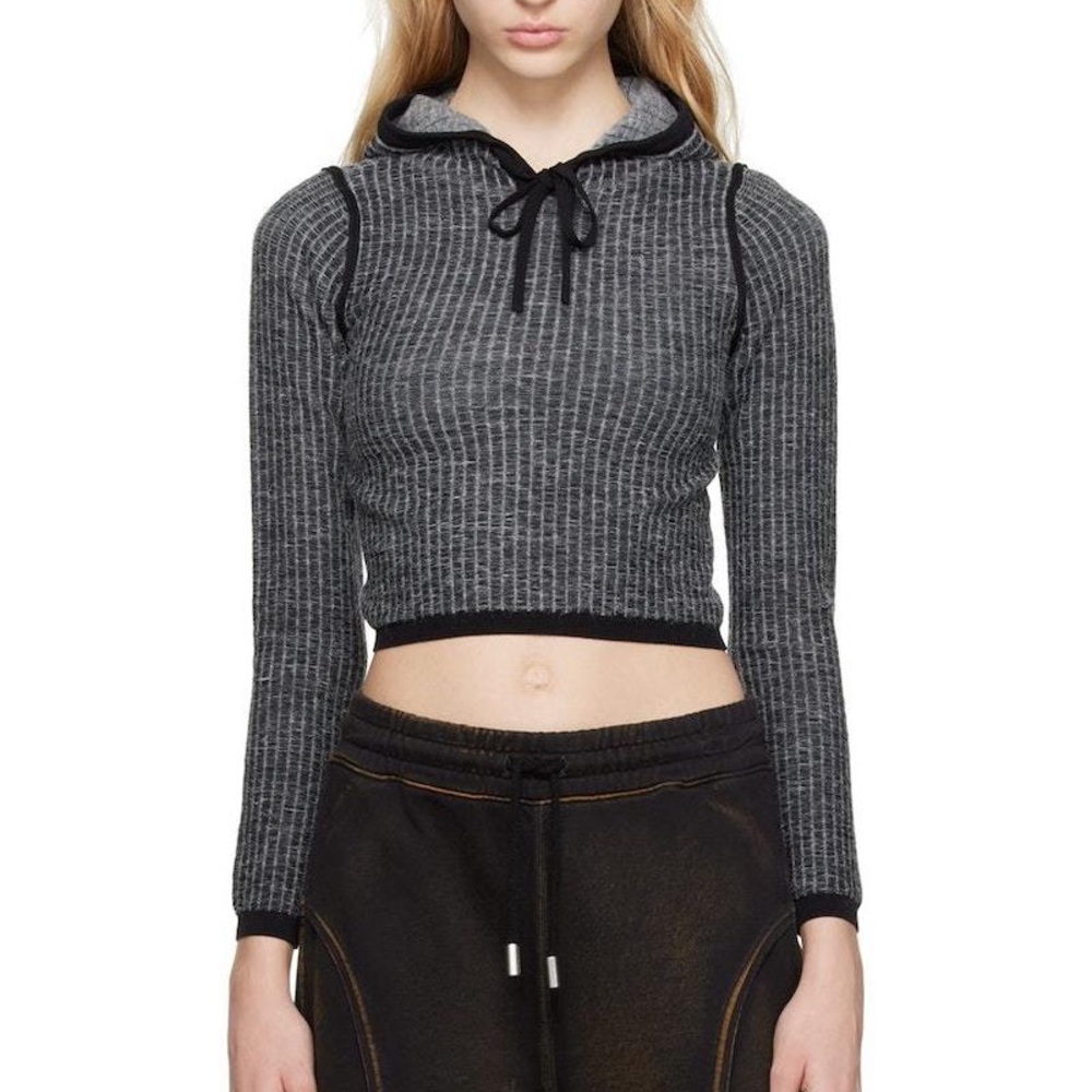 Eckhaus Latta Charcoal Ribbed Hoodie